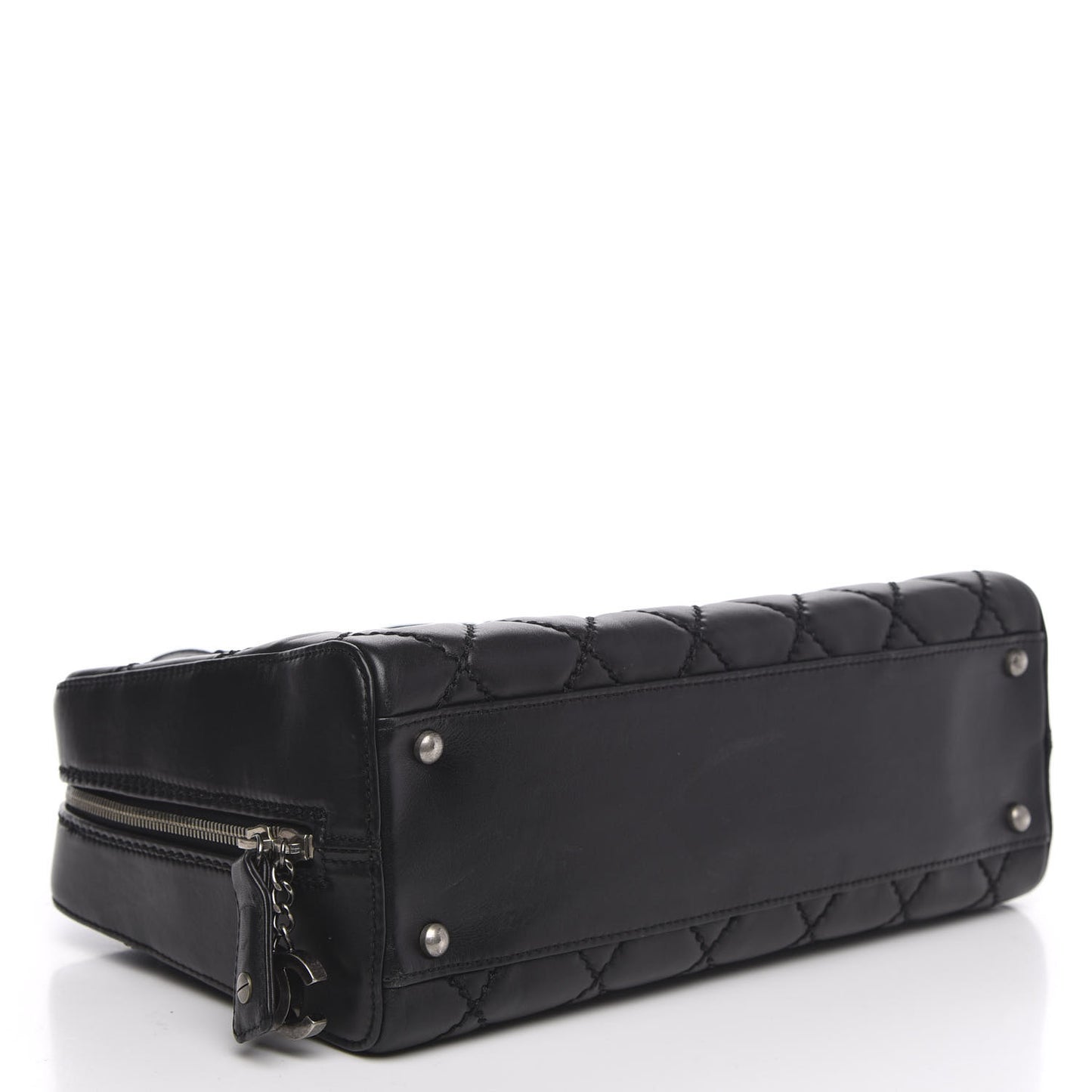 Calfskin Quilted Top Handle Bag Black