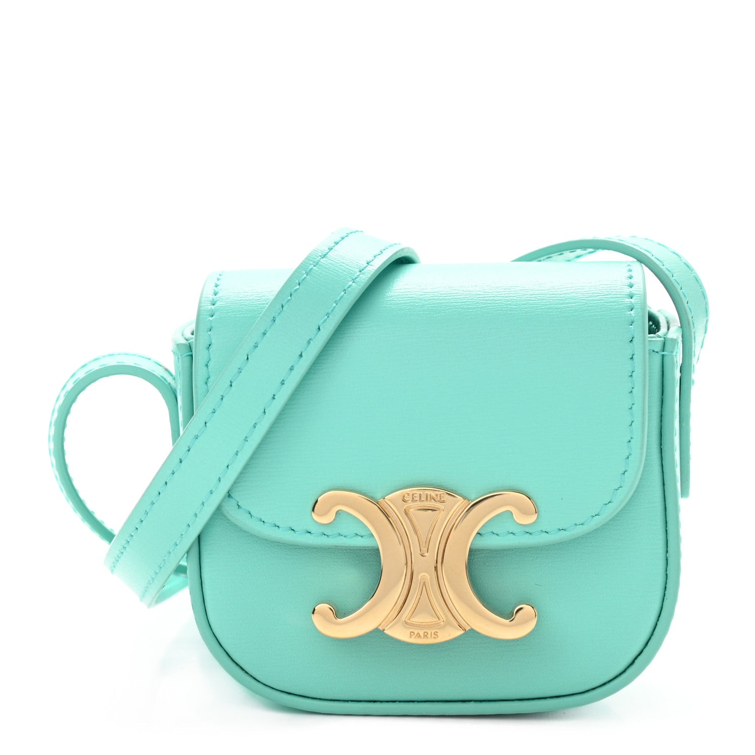 Celine Calfskin Triomphe Airpods Case With Strap Turquoise 1 of 12