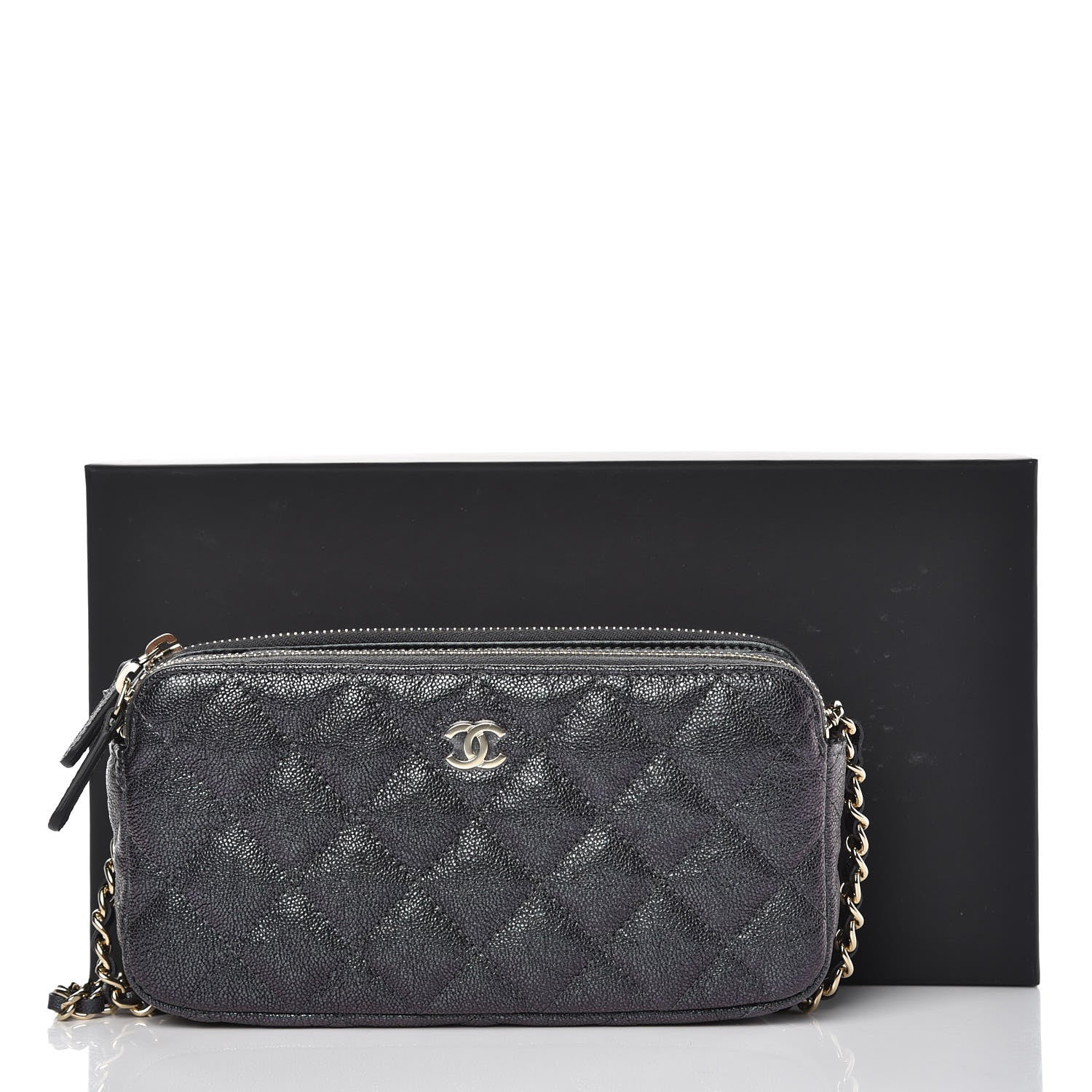 Chanel Iridescent Caviar Quilted Clutch With Chain Black 11 of 11