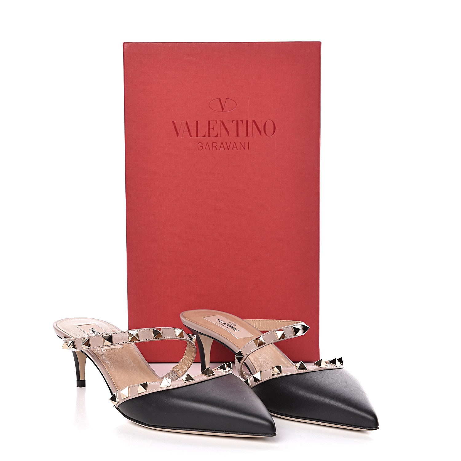 Valentino Garavani Calfskin Nappa Rockstud Cross Strap 50mm Mules 37 Black Poudre 9 of 9