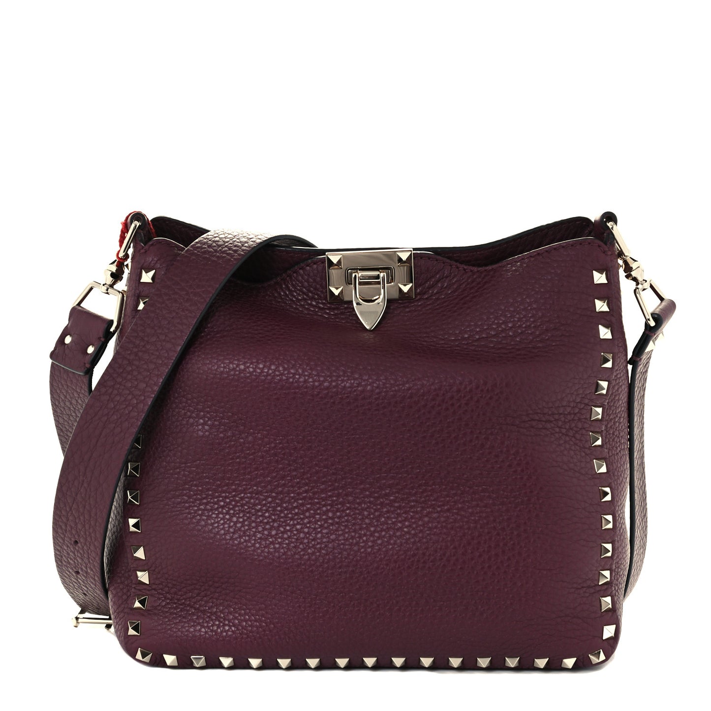 Pebbled Calfskin Small Rockstud Flip-Lock Messenger Bag Vinaccia