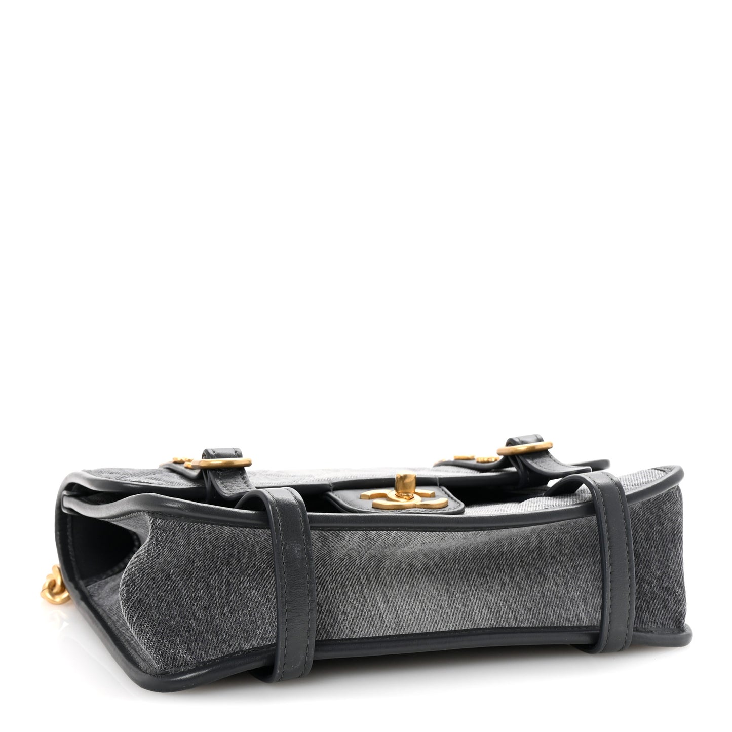 Washed Denim Quilted Messenger Flap Black