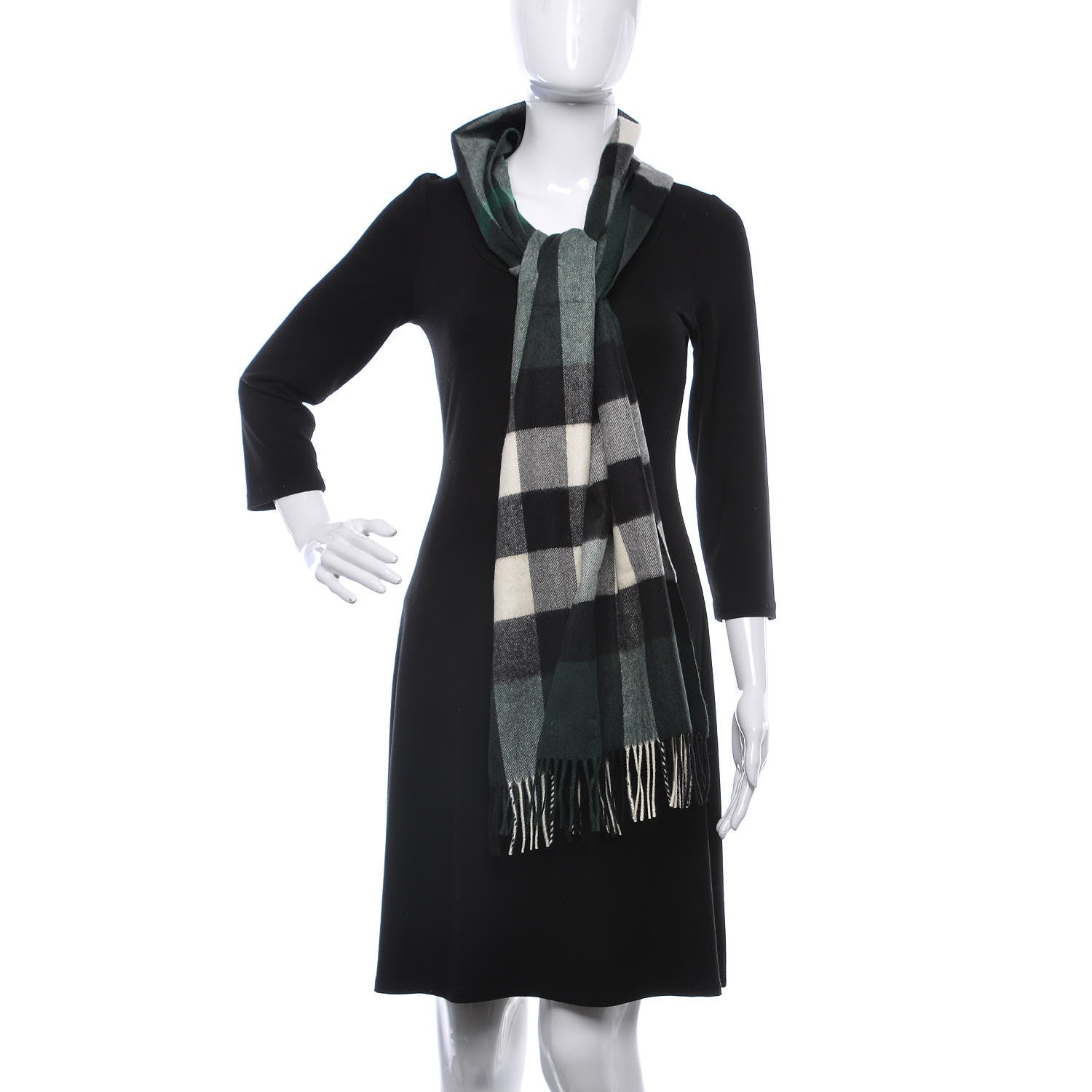Burberry Cashmere Half Mega Check Fringe Scarf Dark Forest Green 2 of 4