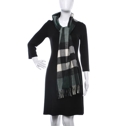 Burberry Cashmere Half Mega Check Fringe Scarf Dark Forest Green 2 of 4