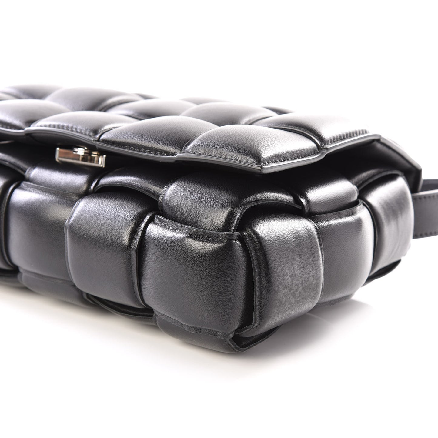Paper Calfskin Maxi Intreccio Padded Cassette Crossbody Bag Black