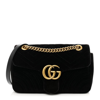 Gucci Velvet Matelasse Small GG Marmont Shoulder Bag Black 1 of 10