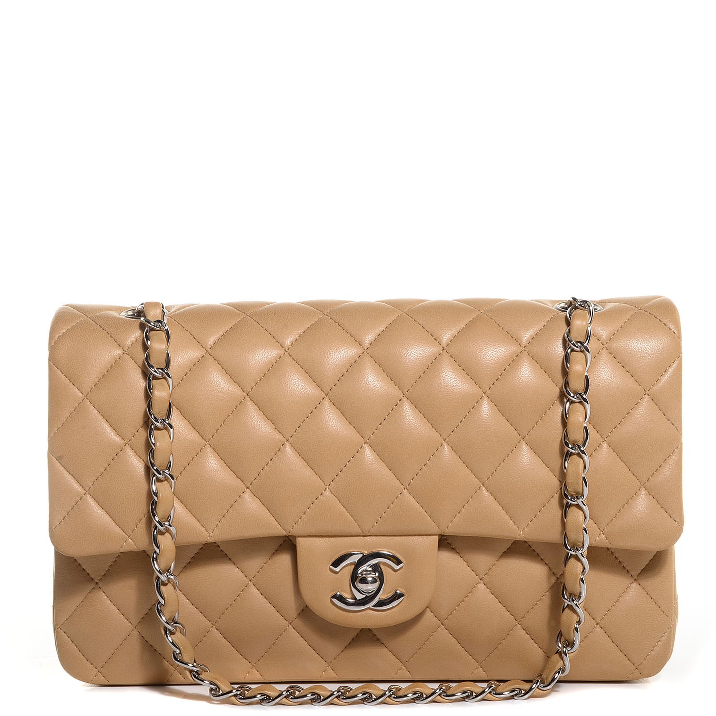 Lambskin Medium Double Flap Beige