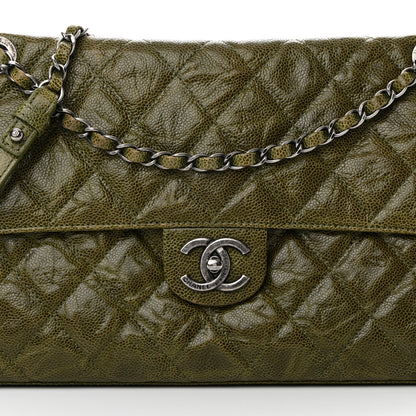 Chanel Crumpled Grained Calfskin Jumbo CC Crave Flap Green 8 of 13