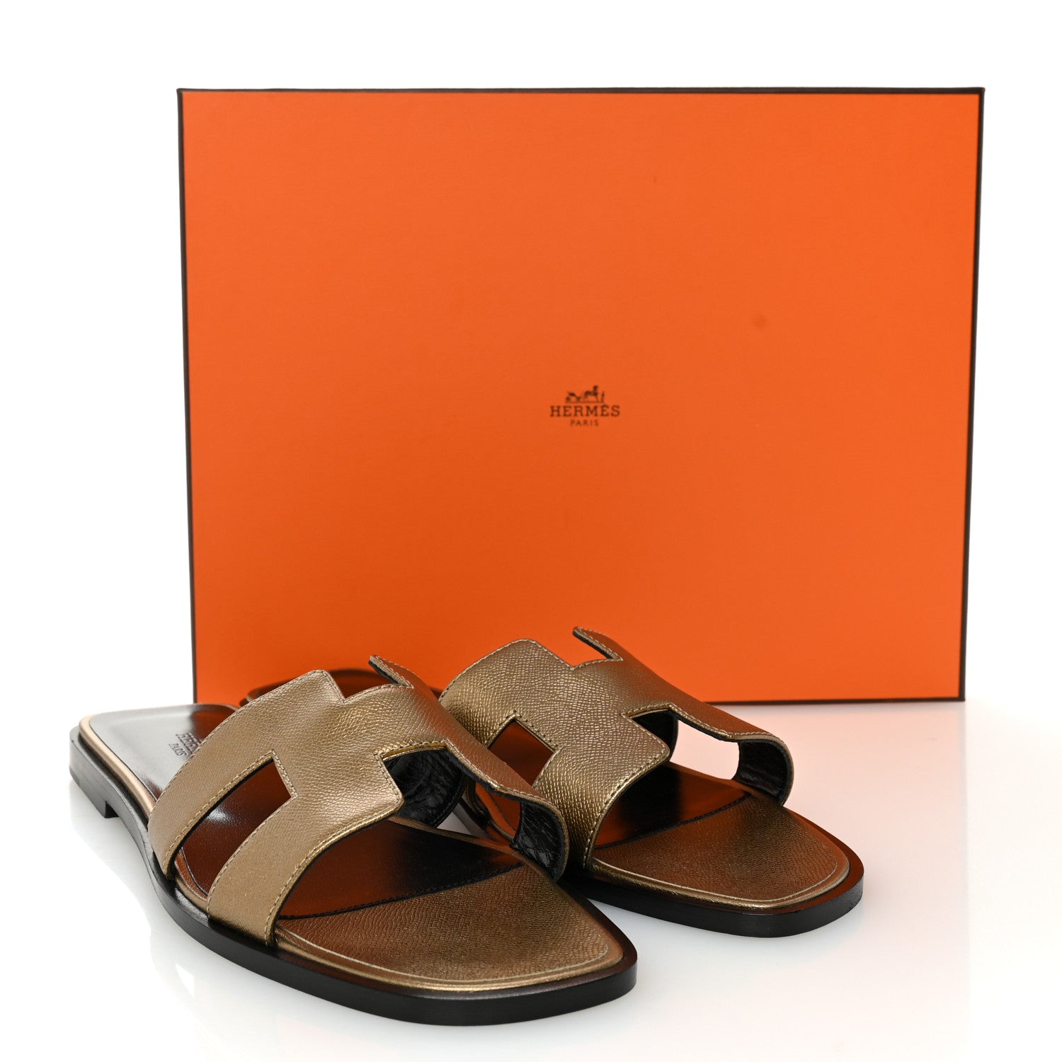 Hermes Metallic Epsom Oran Sandals 38 Vert Bronze 10 of 10