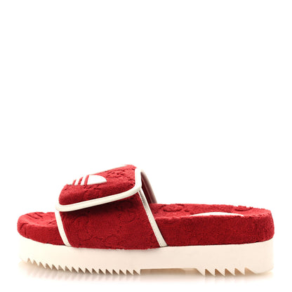 Gucci X ADIDAS Terry Cloth GG Monogram Womens Platform Sandals 38 Maple Red Off White 1 of 10