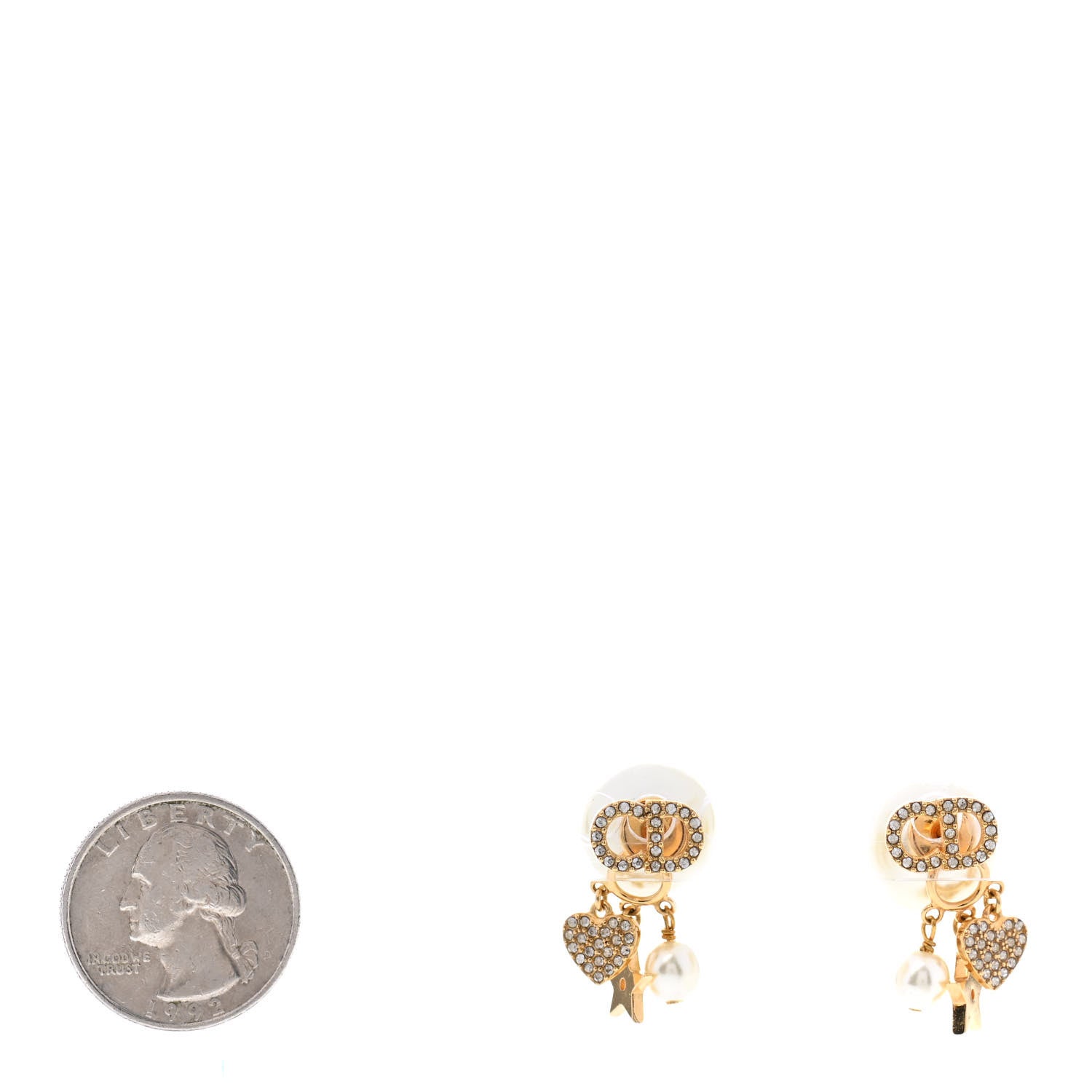Christian Dior Pearl Crystal Heart Tribal CD Earrings Gold 2 of 4