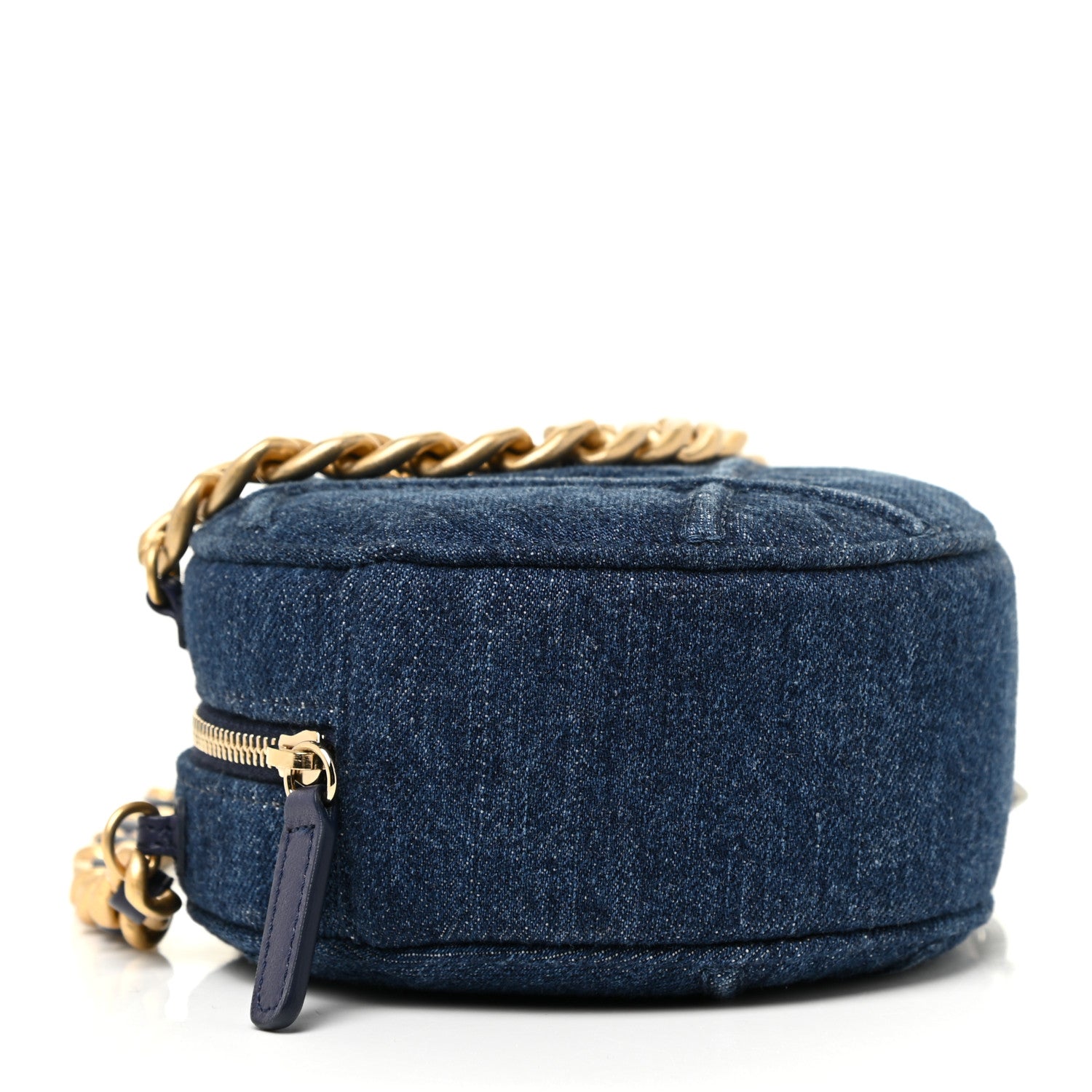 Chanel Denim Quilted Chanel 19 Round Clutch With Chain Blue 4 of 9