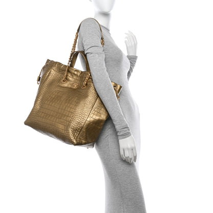 Chanel Calfskin Crocodile Embossed Large Cocodile Shopping Tote Gold 2 of 10