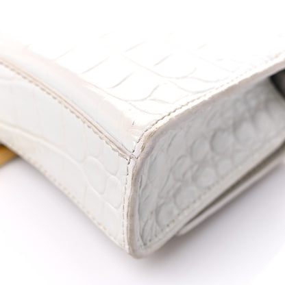 Balenciaga Shiny Calfskin Crocodile Embossed Hourglass Chain Bag White 10 of 23