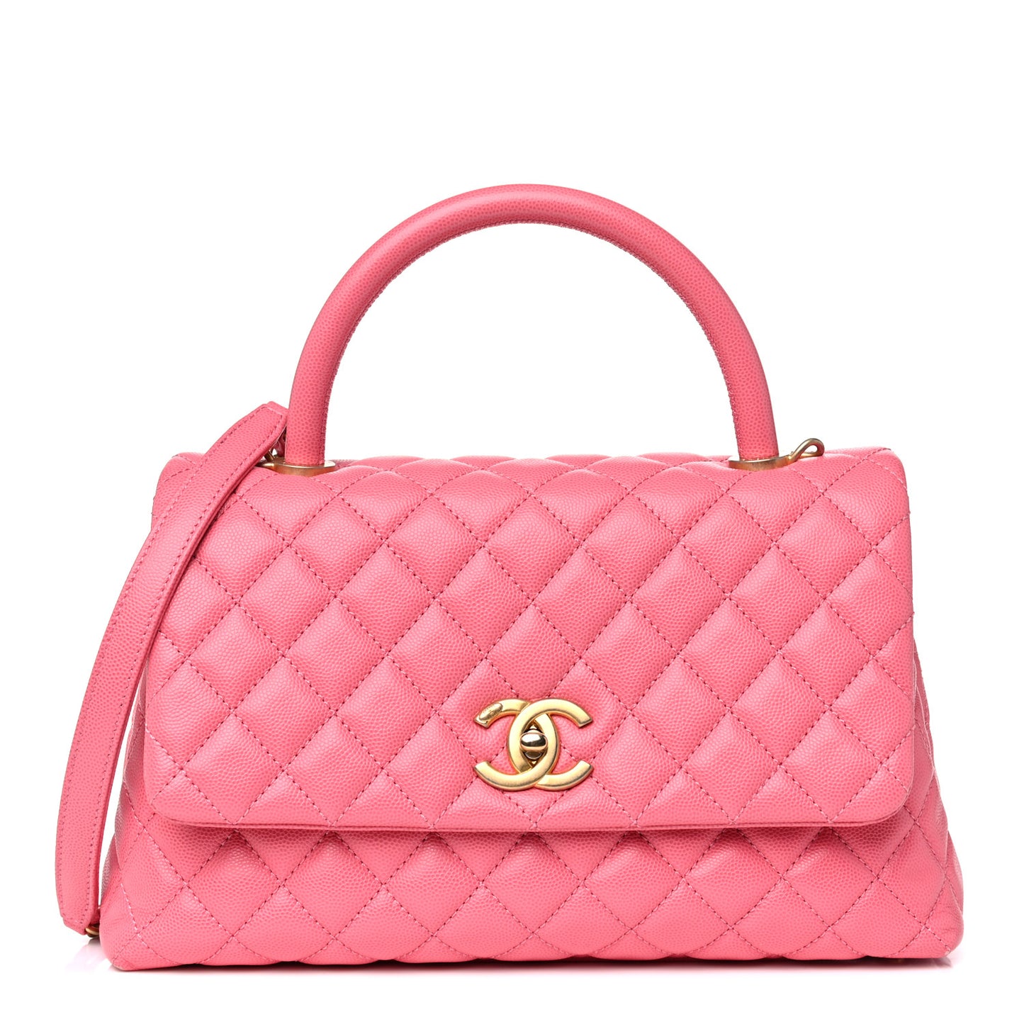 Caviar Quilted Small Coco Handle Flap Pink