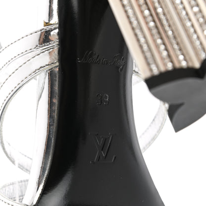 Louis Vuitton Metallic Patent Crystal Silhouette Criss Cross Sandals 39 Silver 6 of 8