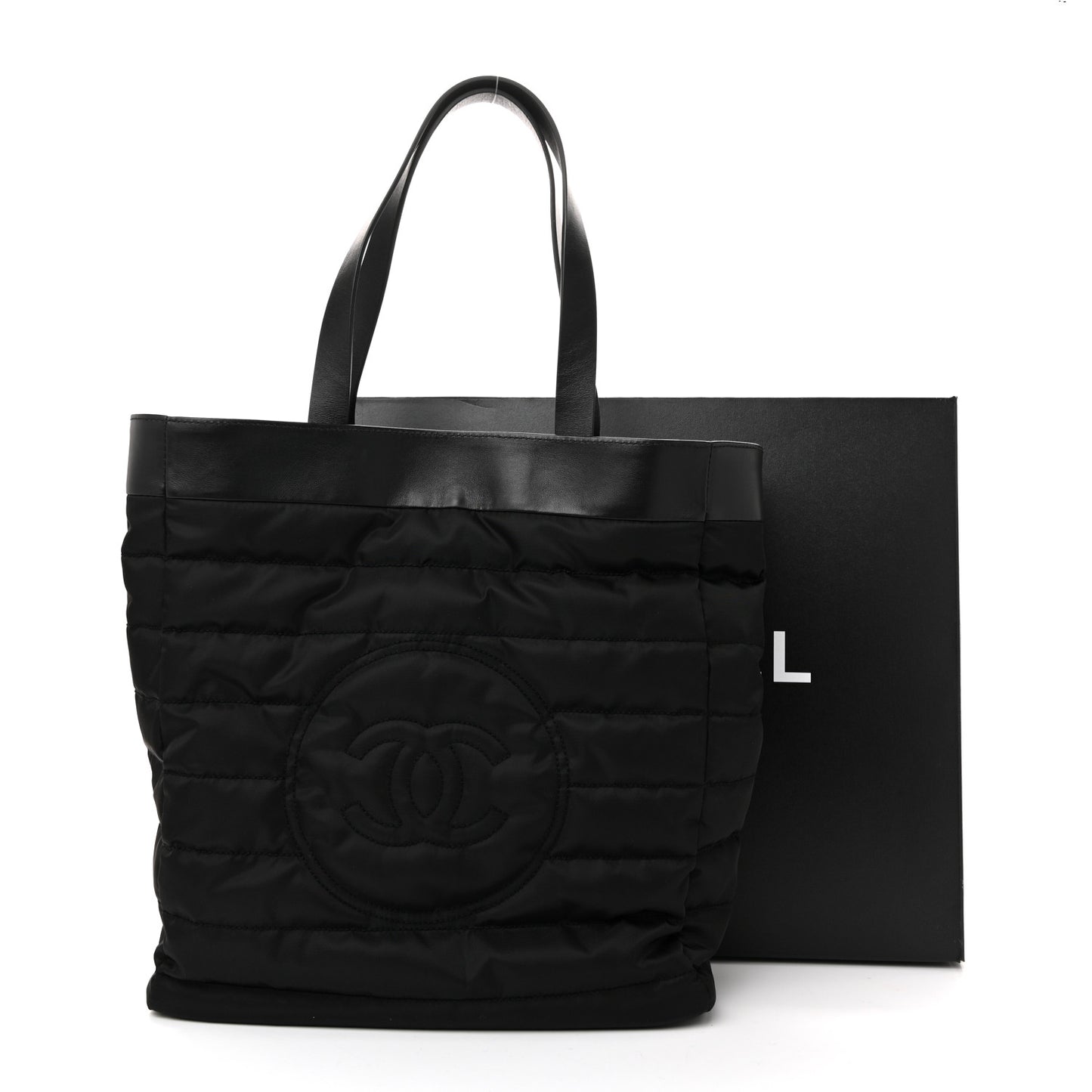 Nylon Calfskin CC Beach Tote Black