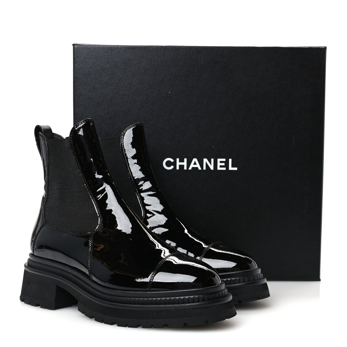Patent Calfskin Ankle Boots 38 Black