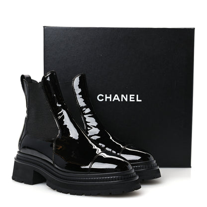 Chanel Patent Calfskin Ankle Boots 38 Black 10 of 10