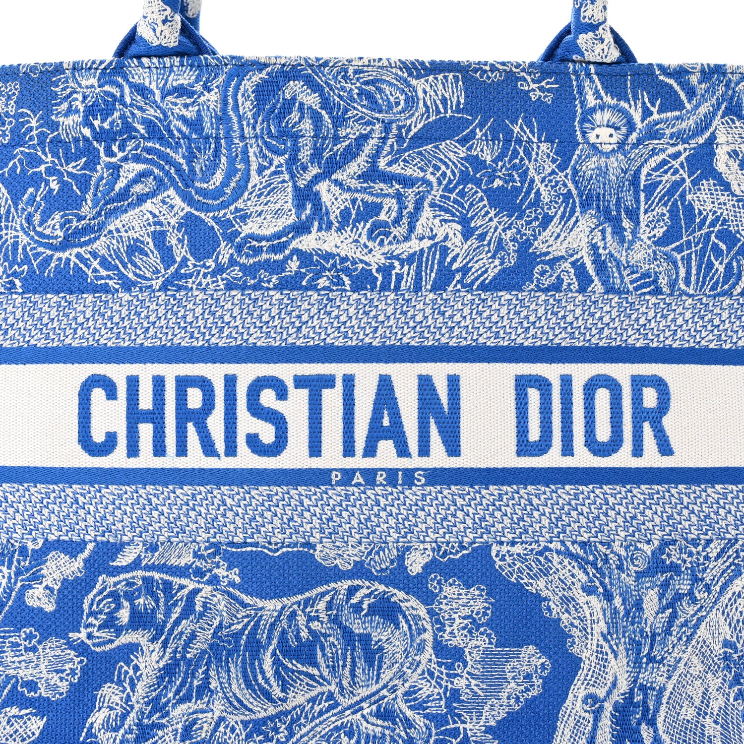 Christian Dior Canvas Embroidered Medium Dioriviera Toile De Jouy Book Tote Fluorescent Blue 8 of 15