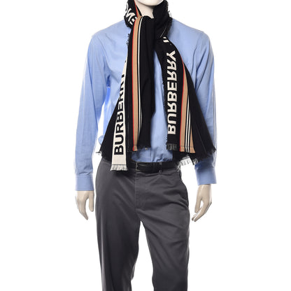 Burberry Cotton Icon Stripe Scarf Black 2 of 4