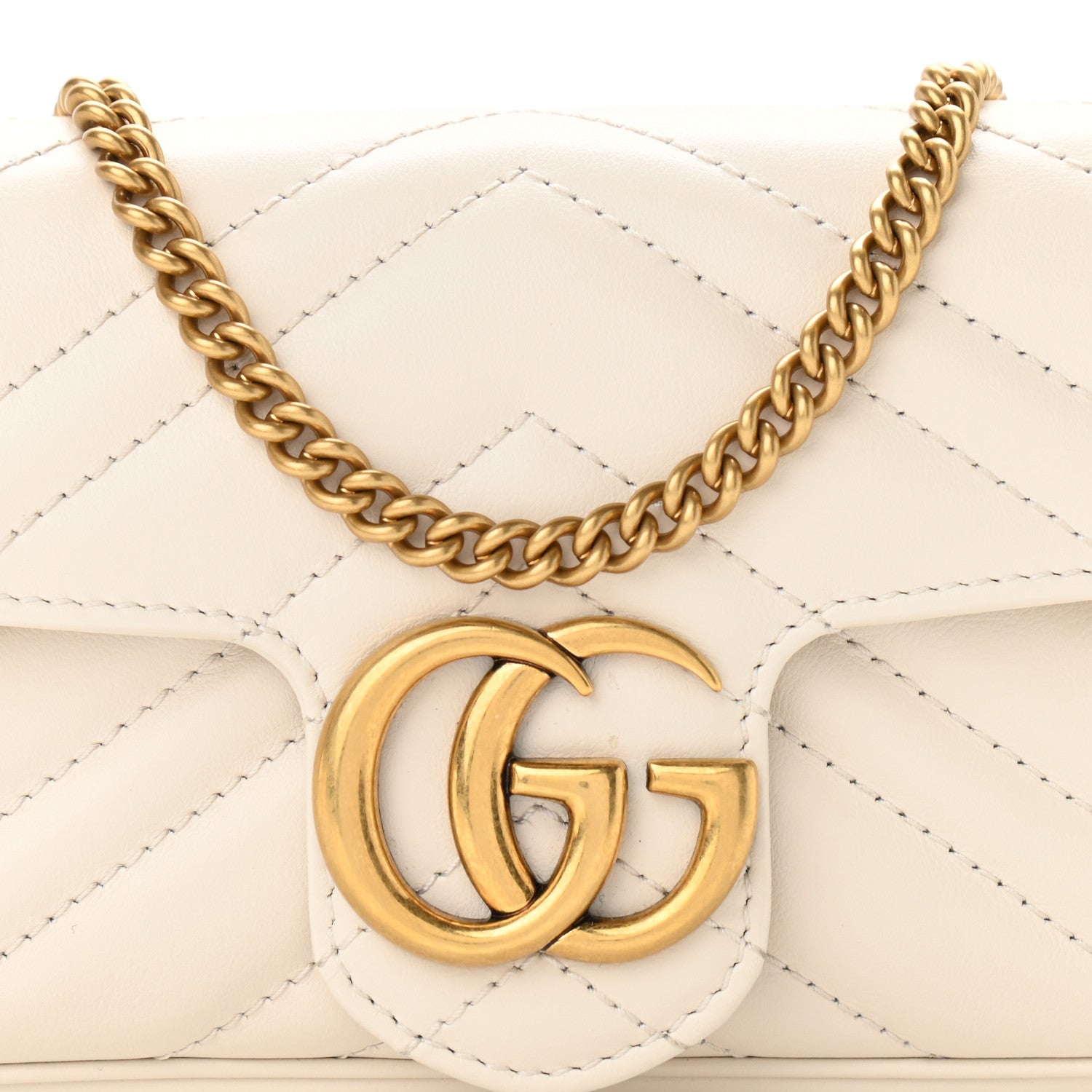 Gucci Calfskin Matelasse Super Mini GG Marmont Shoulder Bag White 8 of 11