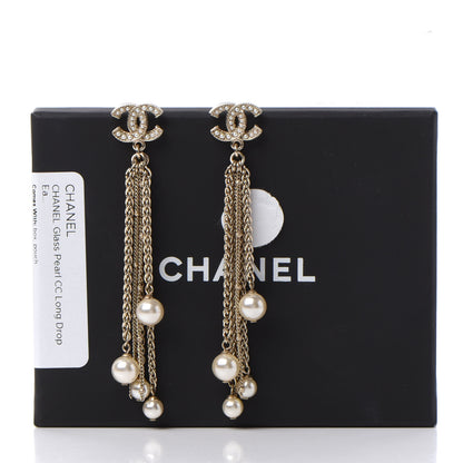 Chanel Glass Pearl CC Long Drop Earrings Gold 5 of 5