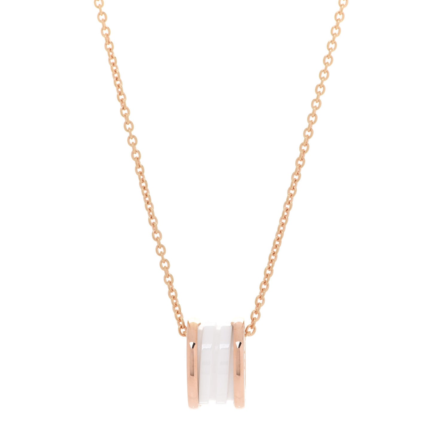 18K Rose Gold White Ceramic B.Zero1 Pendant Necklace