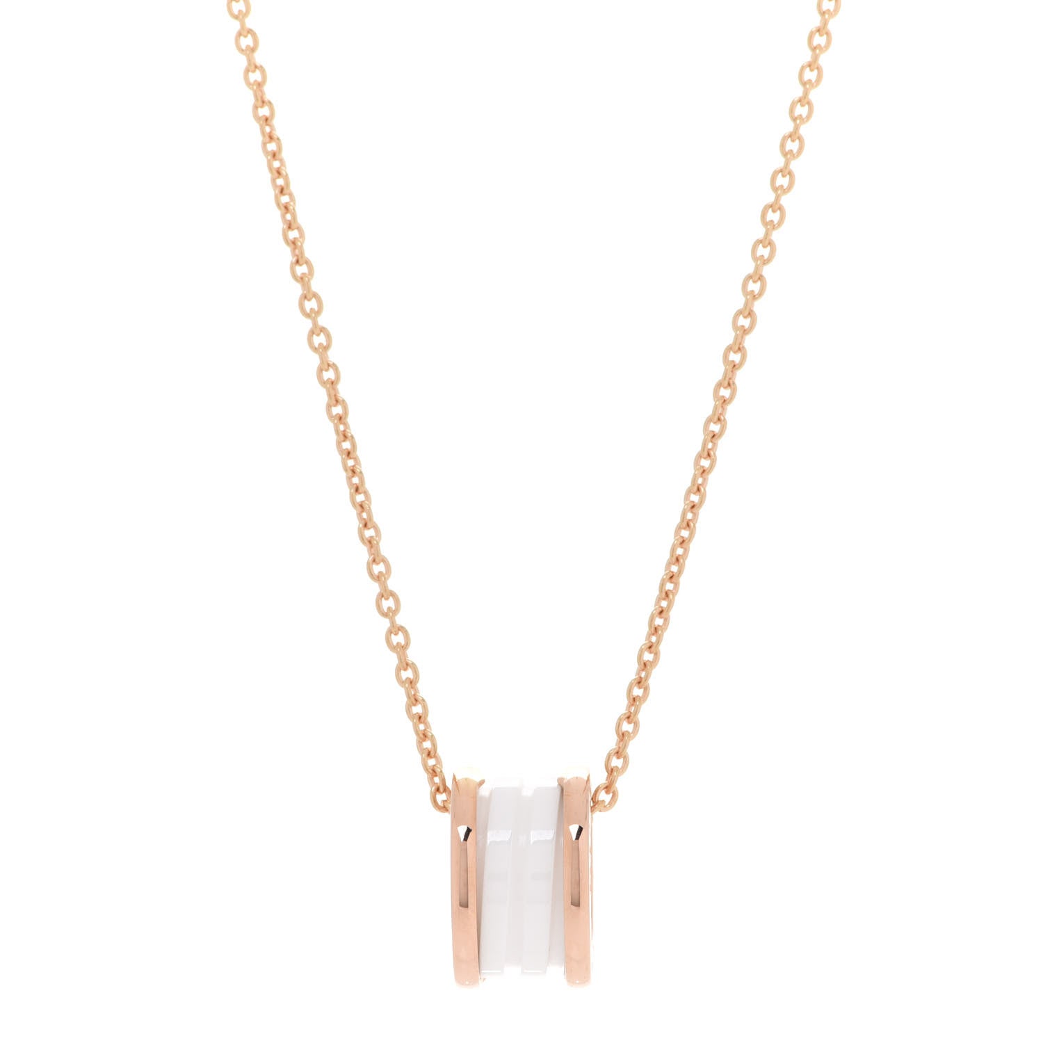 Bulgari 18K Rose Gold White Ceramic B.Zero1 Pendant Necklace 4 of 9