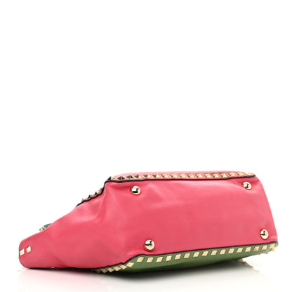 Valentino Garavani Vitello Colorblock Small Rockstud Tote Deep Rose Clover Grey Scarlet 4 of 16