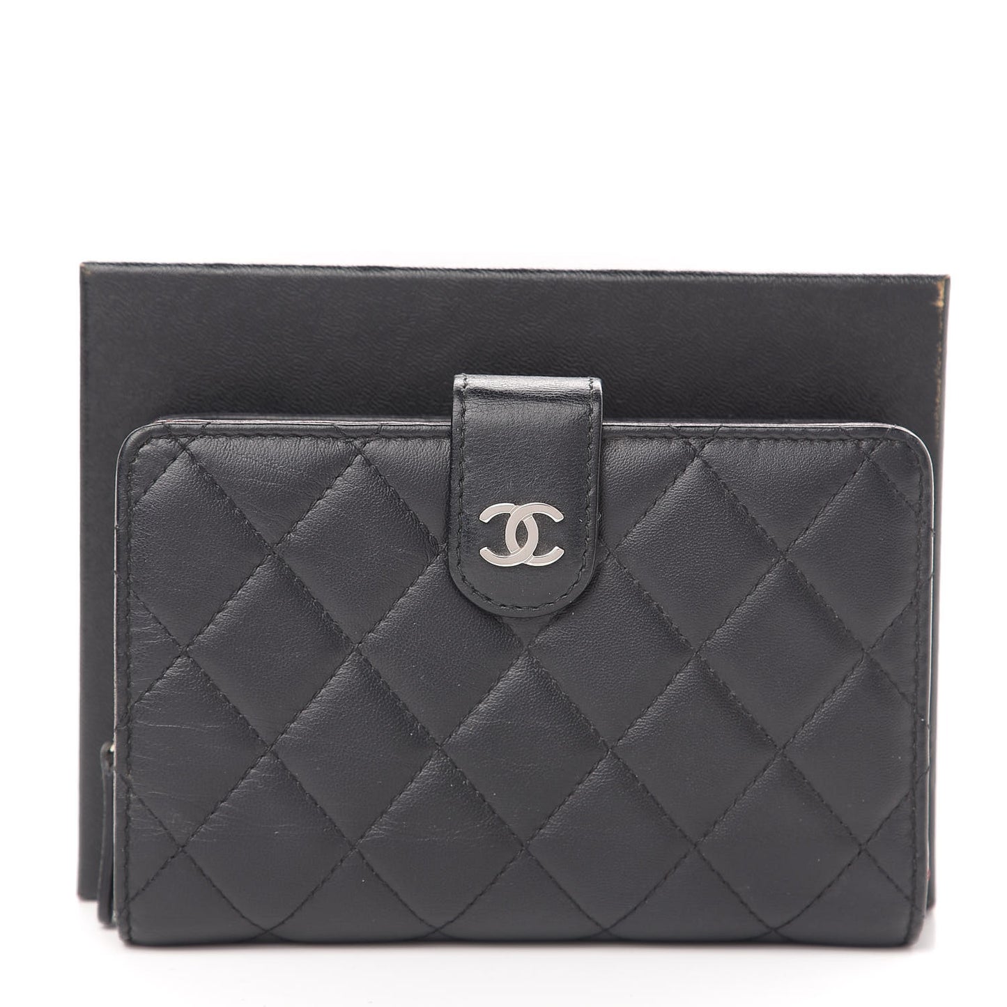 Lambskin Quilted Zipped Pocket Wallet Black