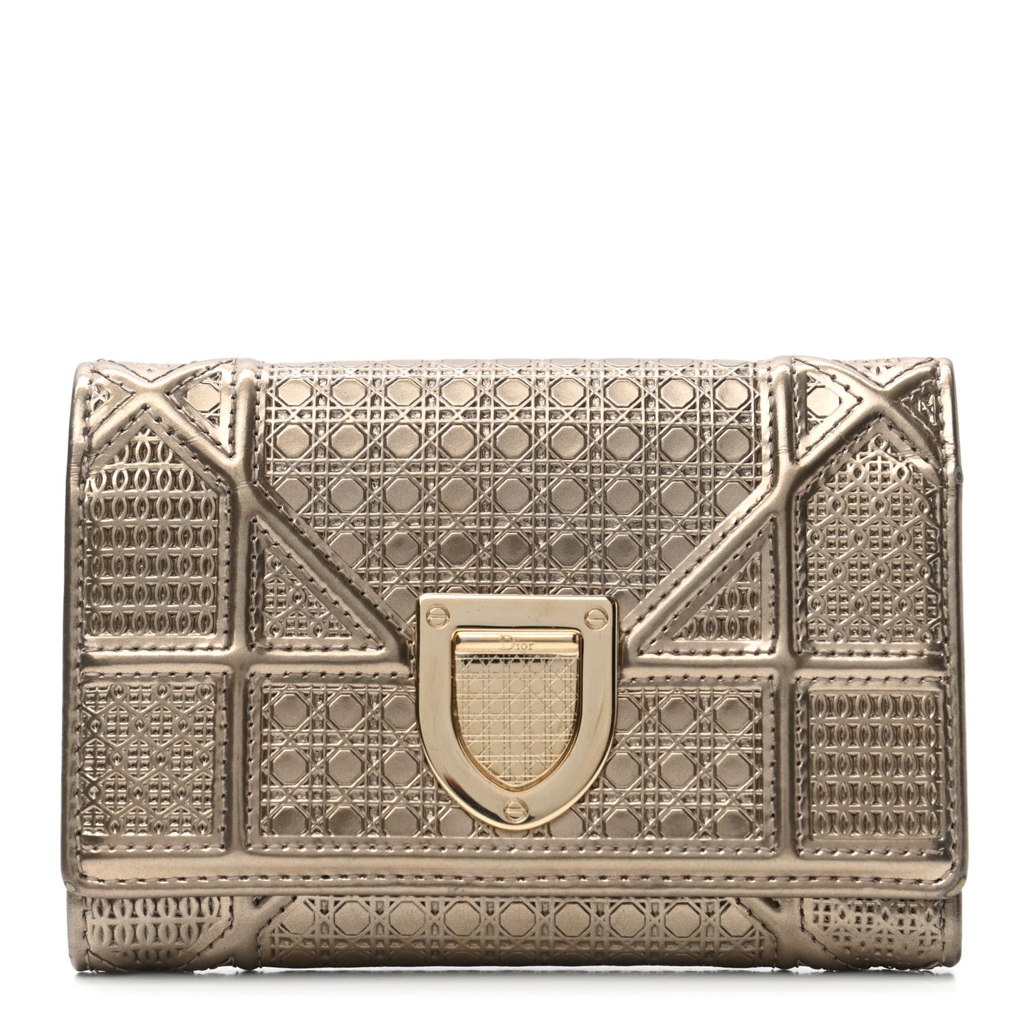 Metallic Patent Micro-Cannage Diorama Elancee Wallet Gold