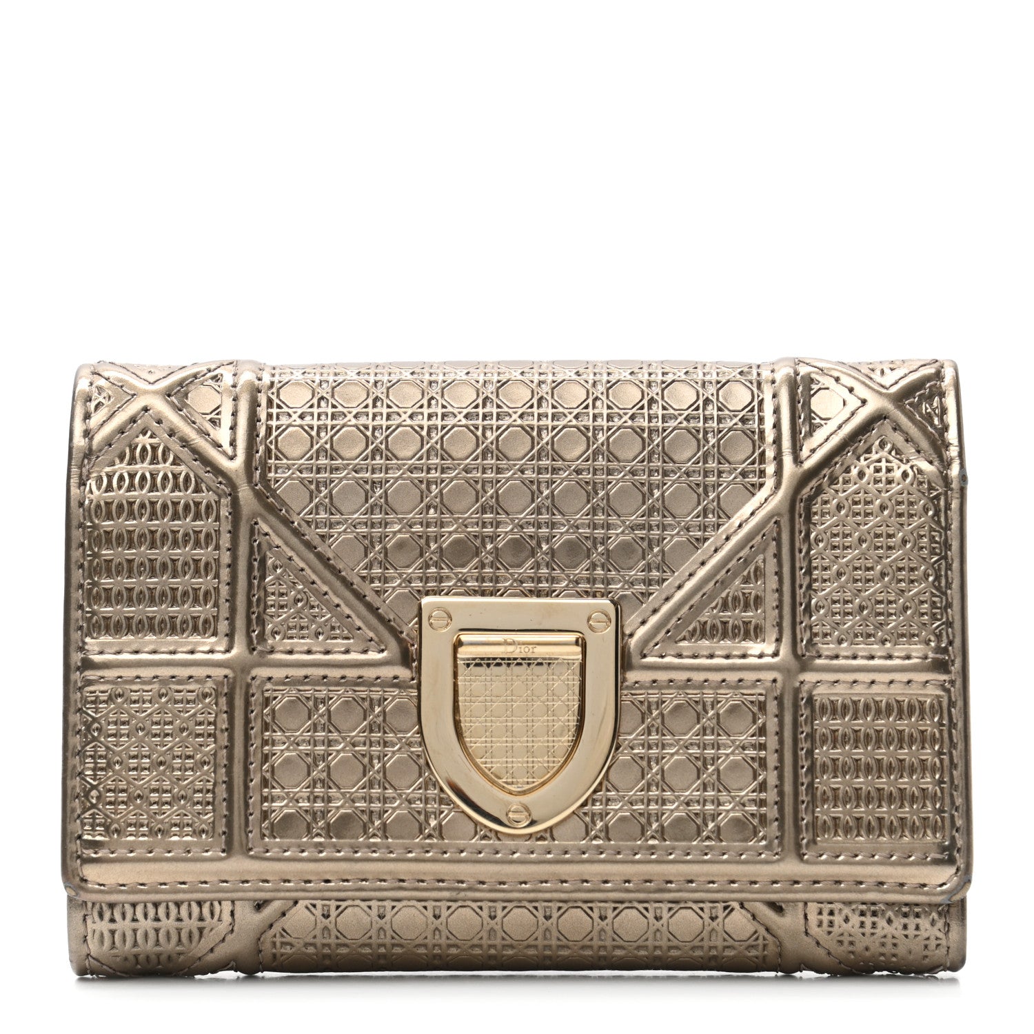 Christian Dior Metallic Patent Micro-Cannage Diorama Elancee Wallet Gold 1 of 7