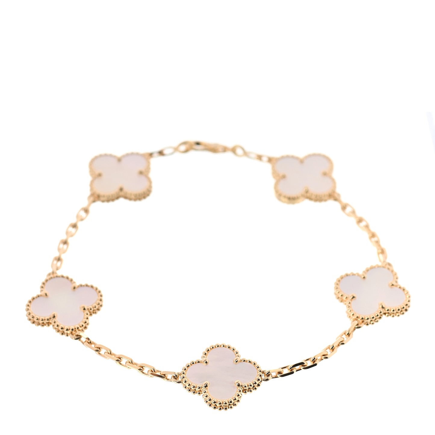 18K Yellow Gold Mother of Pearl 5 Motifs Vintage Alhambra Bracelet
