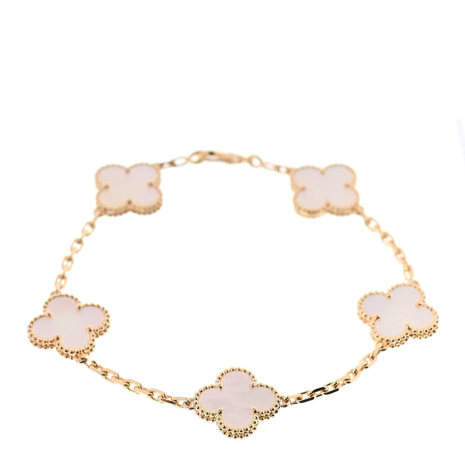 Van Cleef & Arpels 18K Yellow Gold Mother of Pearl 5 Motifs Vintage Alhambra Bracelet 1 of 7