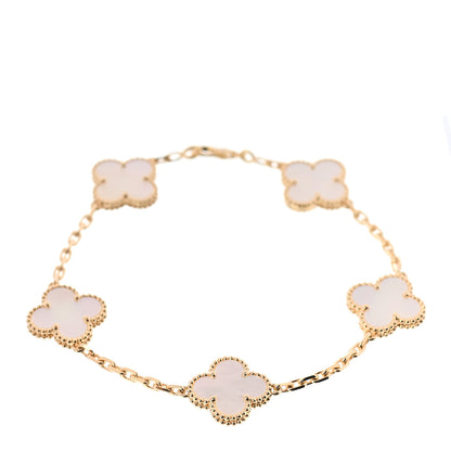 Van Cleef & Arpels 18K Yellow Gold Mother of Pearl 5 Motifs Vintage Alhambra Bracelet 1 of 7