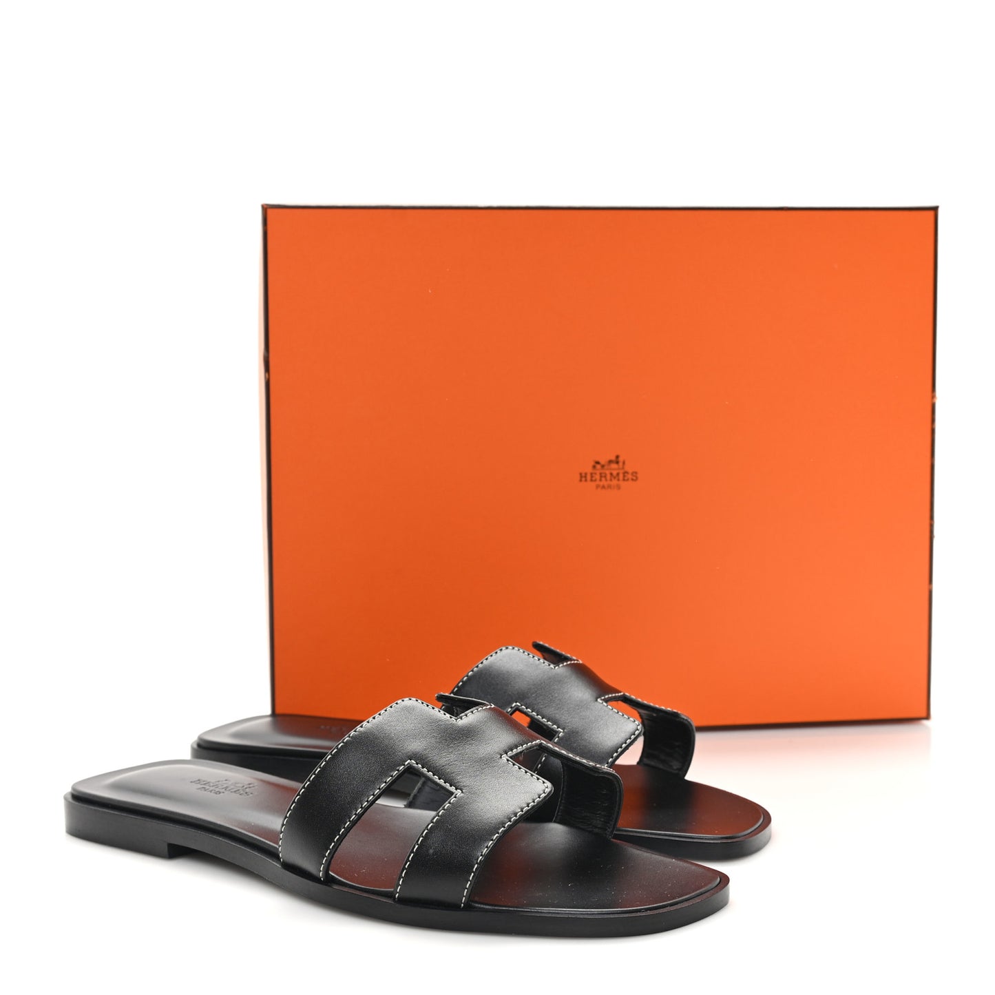 Box Calfskin Oran Sandals 38 Black