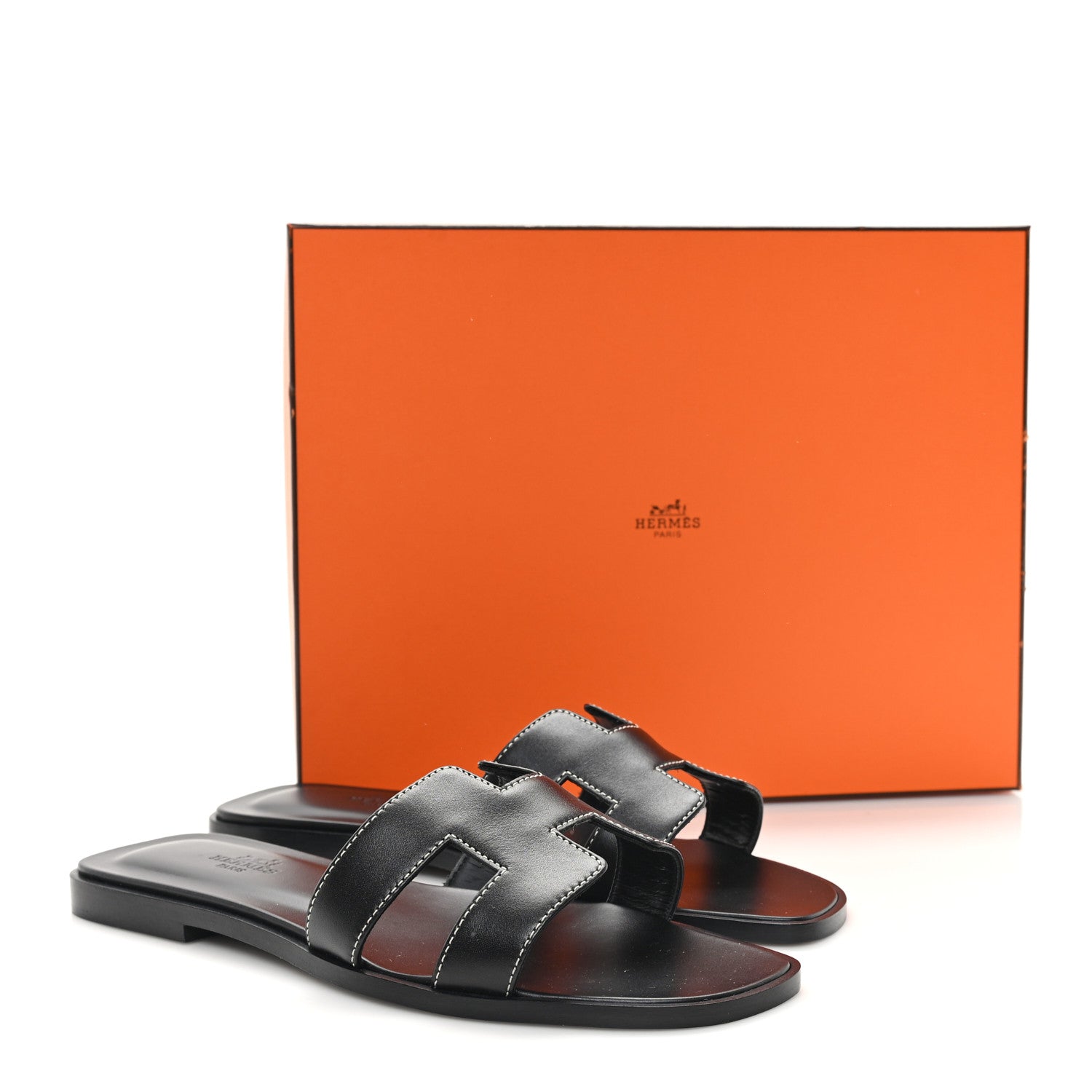 Hermes Box Calfskin Oran Sandals 38 Black 10 of 10