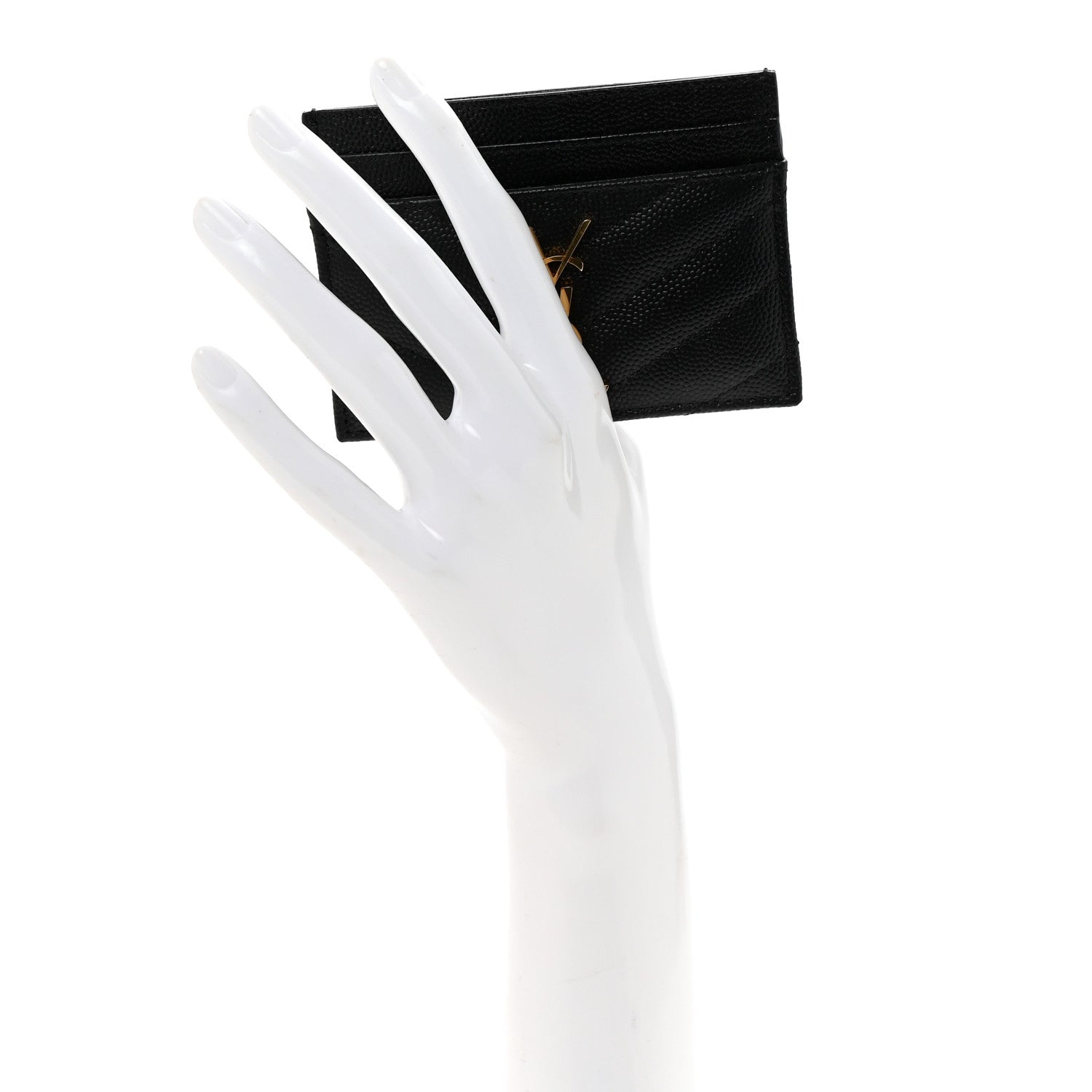 Saint Laurent Grain De Poudre Matelasse Chevron Monogram Credit Card Case Black 2 of 7