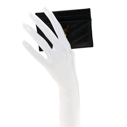 Saint Laurent Grain De Poudre Matelasse Chevron Monogram Credit Card Case Black 2 of 7