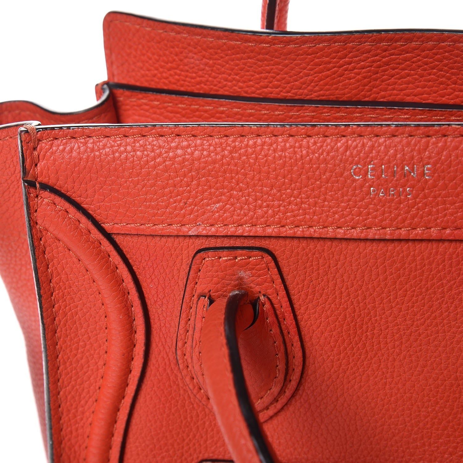 Celine Drummed Calfskin Nano Luggage Vermillion 10 of 16