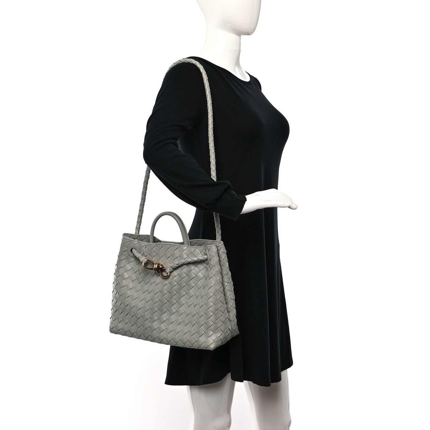 Nappa Intrecciato Medium Andiamo Shoulder Bag Agate Grey