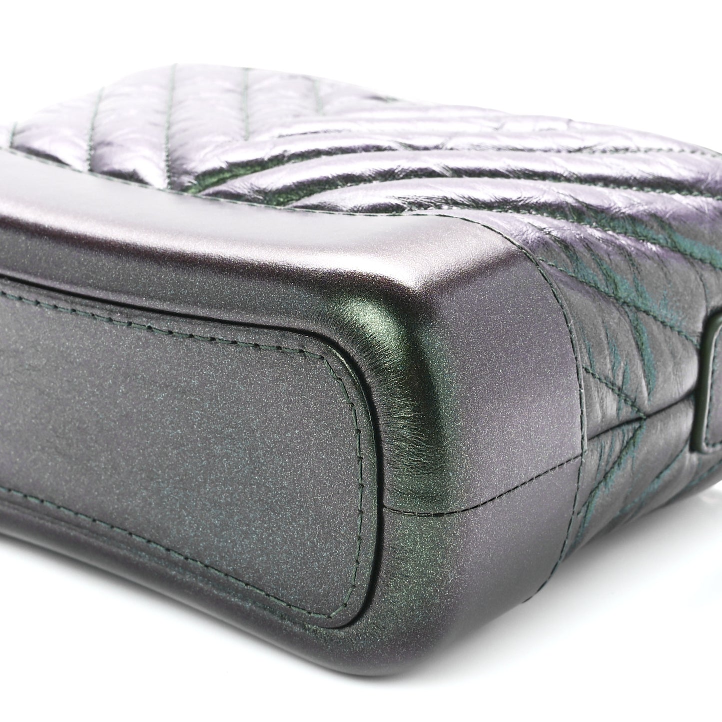 Metallic Aged Calfskin Chevron Quilted Small Gabrielle Hobo Green