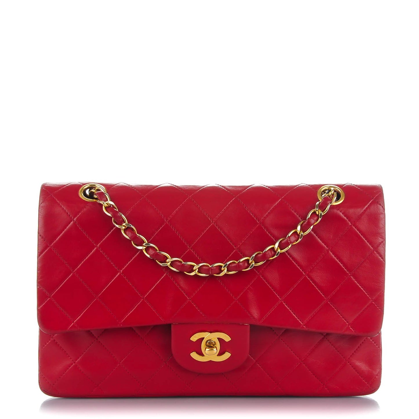 Lambskin Quilted Medium Double Flap Red