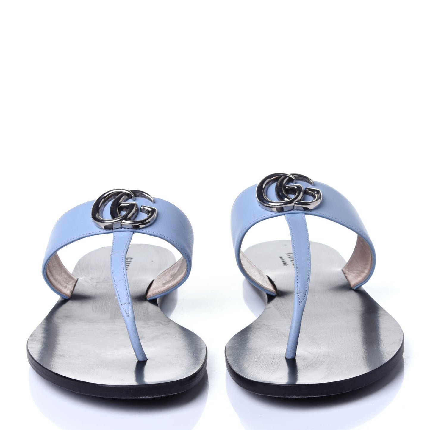 Calfskin GG Marmont Thong Sandals 38.5 Porcelain Light Blue
