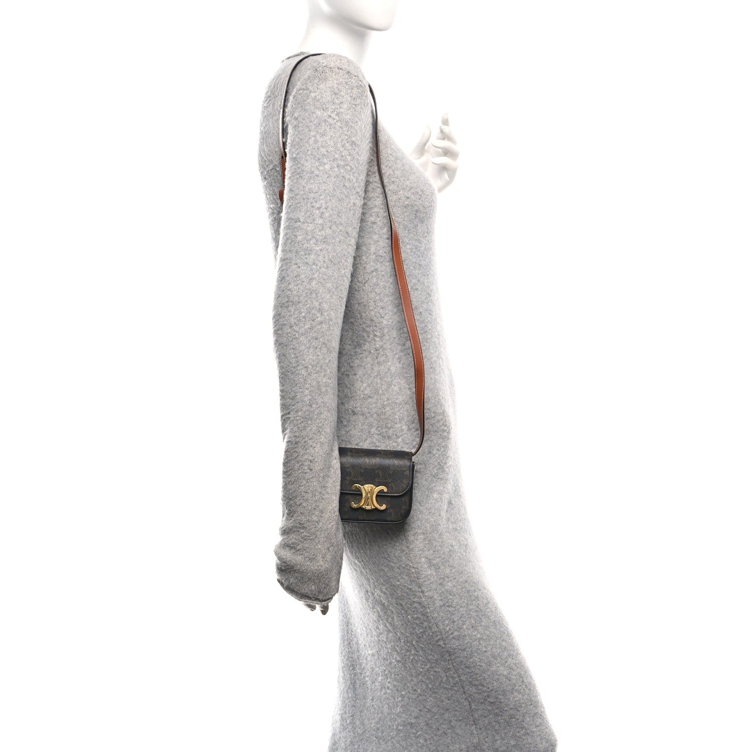 Celine Triomphe Canvas Calfskin Mini Triomphe Tan 2 of 10