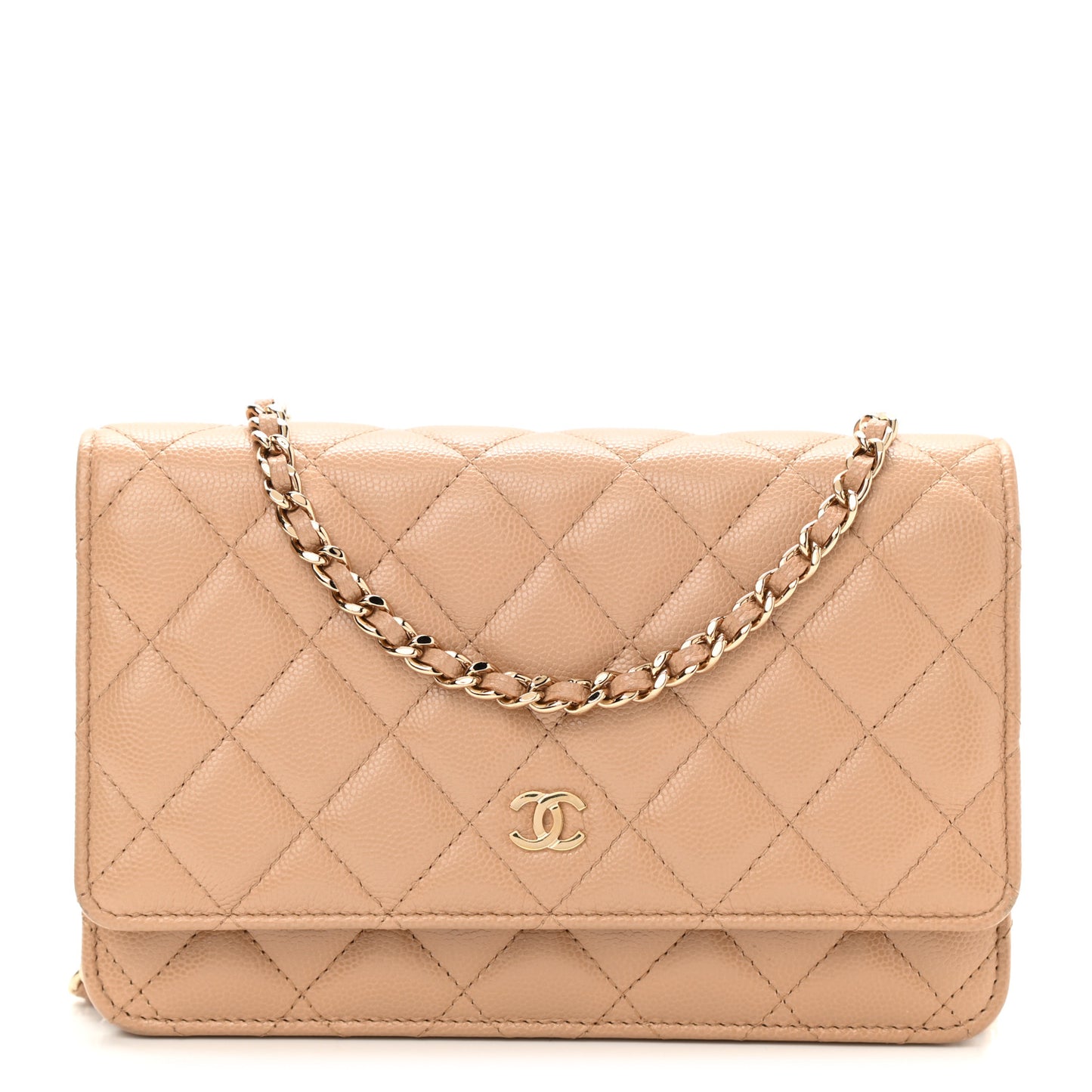Caviar Quilted Wallet On Chain WOC Beige