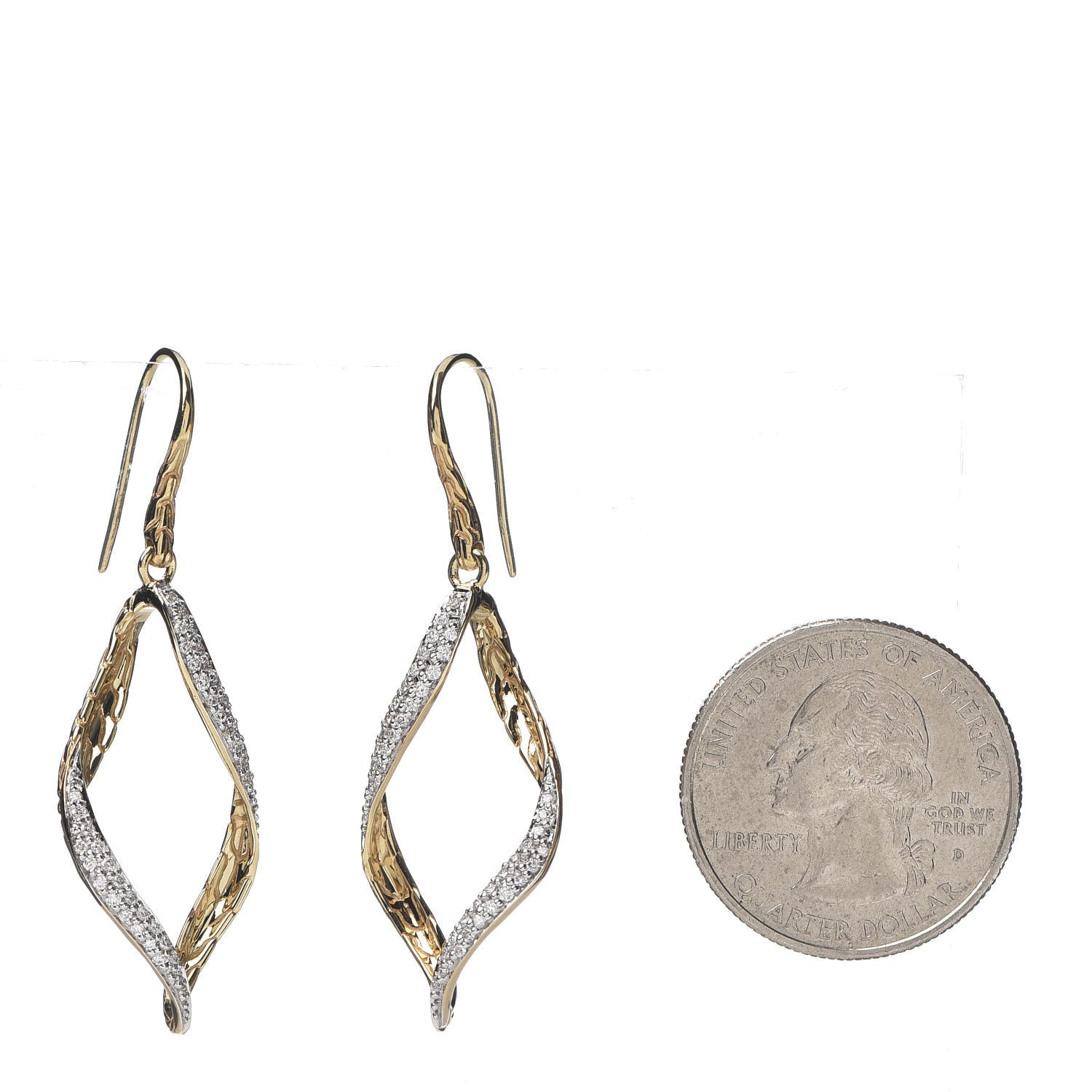 John Hardy 18K Yellow Gold Diamond Classic Chain Twisted Wave Drop Earrings 2 of 4