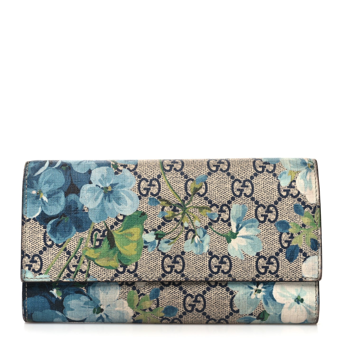 GG Supreme Monogram Blooms Continental Wallet Blue