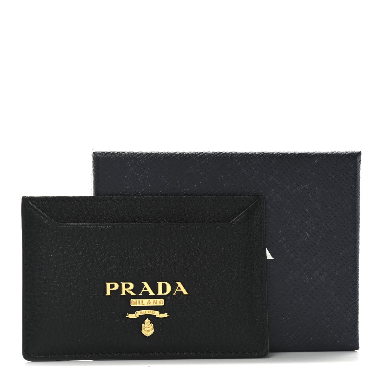 Prada Vitello Grain Metal Card Holder Black 7 of 7